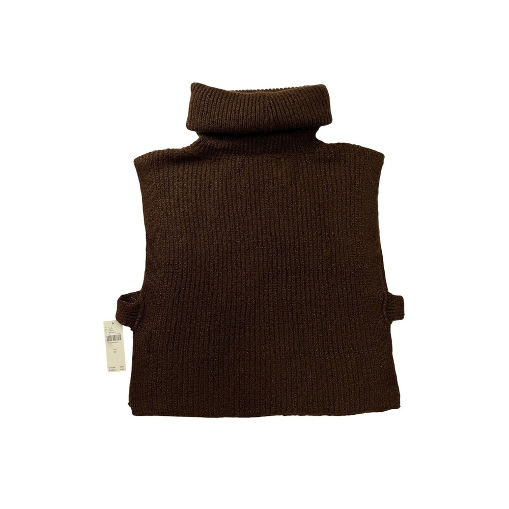 Anthropologie Brown Metallic Knit Turtleneck Dickey Bib Sweater Vest XS NEW